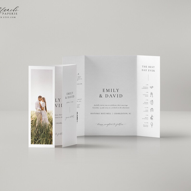 Gatefold Wedding Invitation Template Minimalist Invite Rsvp Etsy