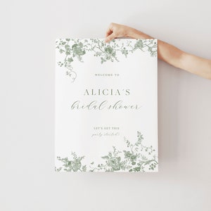 Green Floral Bridal Shower Welcome Sign, Printable Bridal Shower, Bridal Party Welcome Sign, Hen Party Sign, Editable Template, Instant 26