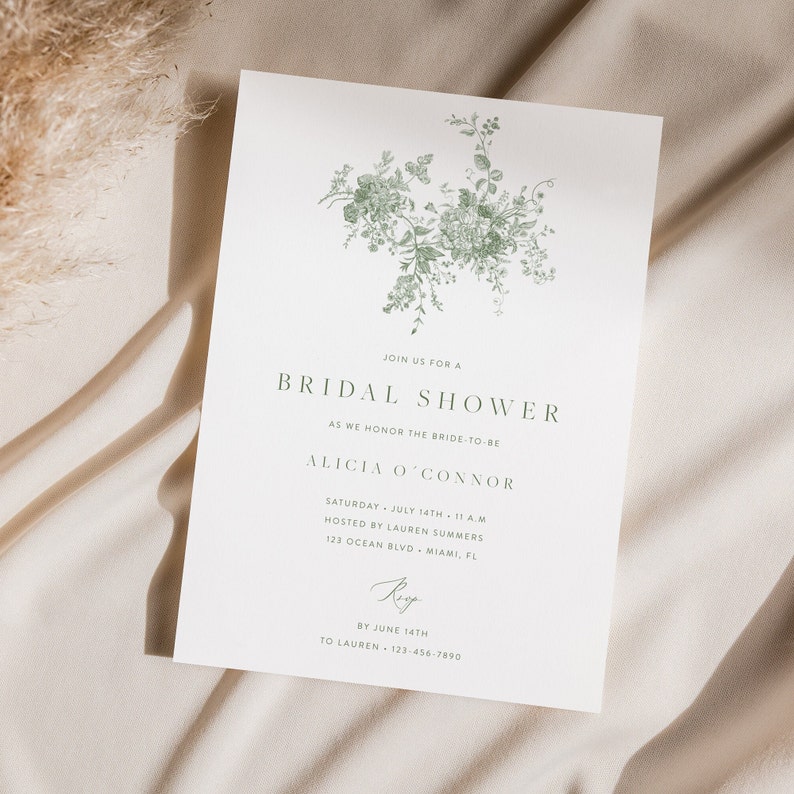 Bridal Shower Invitation Template Garden Wedding Botanical Green Floral Printable Bridal Shower Editable Wedding Instant