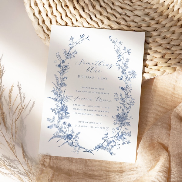 Algo azul antes de hacerlo, plantilla de invitación de despedida de soltera, floral azul, despedida de soltera imprimible, boda editable, descarga instantánea 43