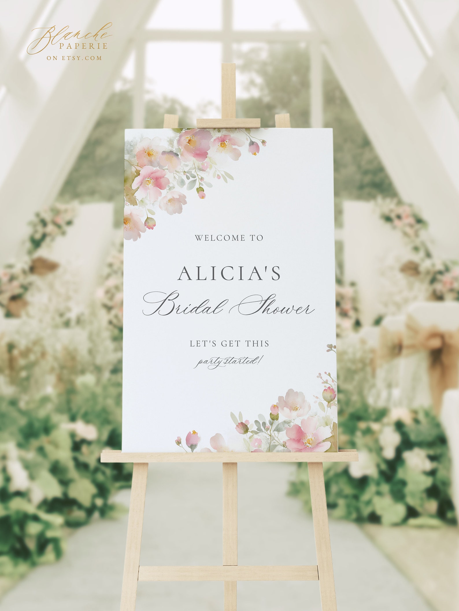Blush Floral Bridal Shower Welcome Sign: Editable Template (digital ...