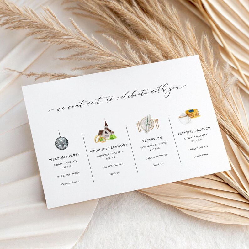 Editable Wedding Itinerary Card, Welcome Note, Wedding Gift Bag, Weekend Itinerary, Welcome Bag Timeline, Printable Order of Events image 3