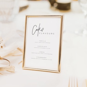 Kuchen Aromen Zeichen, Minimale Kuchen Menü Vorlage, druckbare Hochzeit Schilder, Kuchen Tischschild, Dessert Hochzeitstorte Schild, Sofort Download 09