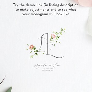 May include: A wedding invitation with a floral monogram of the letters "A" and "E" in gray. The text "Asende & Euc" is written in cursive below the monogram, followed by the date "August 19, 2023" and the location "LOUISVILLE, KY".