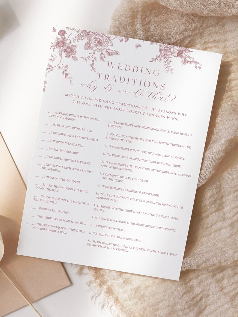 Wedding Traditions Bridal Shower Game Template Wedding Etsy