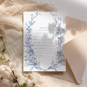 Hochzeit Advice Card druckbar, marineblaue Blumen Braut Advice Card, gute Wünsche für Braut und Bräutigam, Brautparty Advice Cards, Instant 43