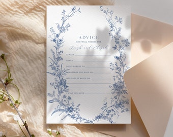Wedding Advice Card Printable, Navy Blue Floral Bridal Advice Card, Well Wishes for Bride and Groom, Bridal Shower Advice Cards, Instant 43