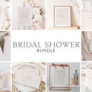 Boho Bridal Shower Invitation Bundle Template, Minimalist Bridal Shower Invite, Neutral Earthy Bridal Shower Printable, Editable Template 57