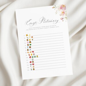 Blush Floral Bridal Shower Emoji Pictionary Game (Editable Template)