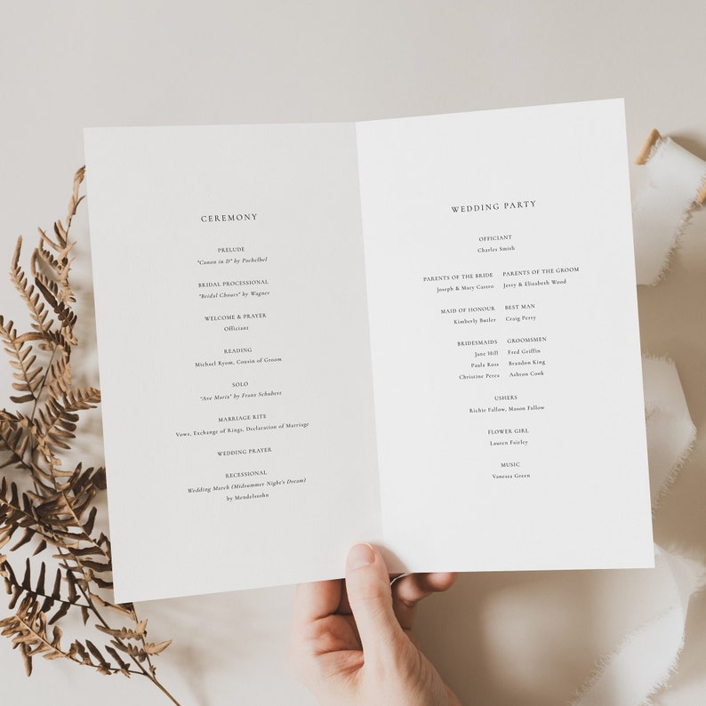 Minimalist Wedding Ceremony Program Template, Modern Minimalist Wedding ...