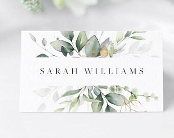 Greenery Gold Place Cards, Wedding Place Cards, Green Gold Name Cards, Escort Cards, Place Cards Flat Folded, Editable Template, Instant 37