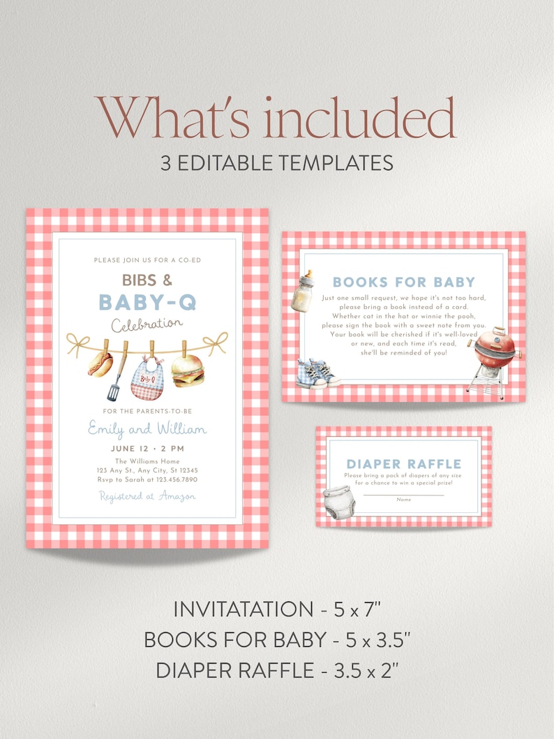 Baby-Q uitnodigingsset babyshower - achtertuin BBQ stellen babystrooisel (bewerkbare canvassjabloon) afbeelding 7