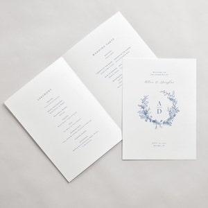 Blue Floral Ceremony Program, Minimal Wedding, Program Template, Instant Download, Modern Wedding Template, Editable Wedding Program 43