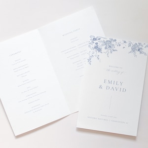 Dusty Blue Floral Ceremony Program, Minimalist Program Template, Instant Download, Victorian Wedding Template, Editable Wedding Program 54