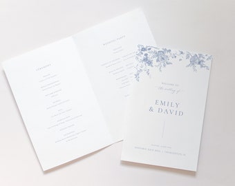 Dusty Blue Floral Ceremony Program, Minimalist Program Template, Instant Download, Victorian Wedding Template, Editable Wedding Program 54