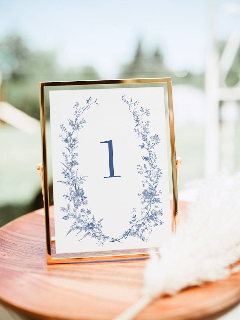 Vintage Floral Table Number Dusty Blue Printable Template image 1