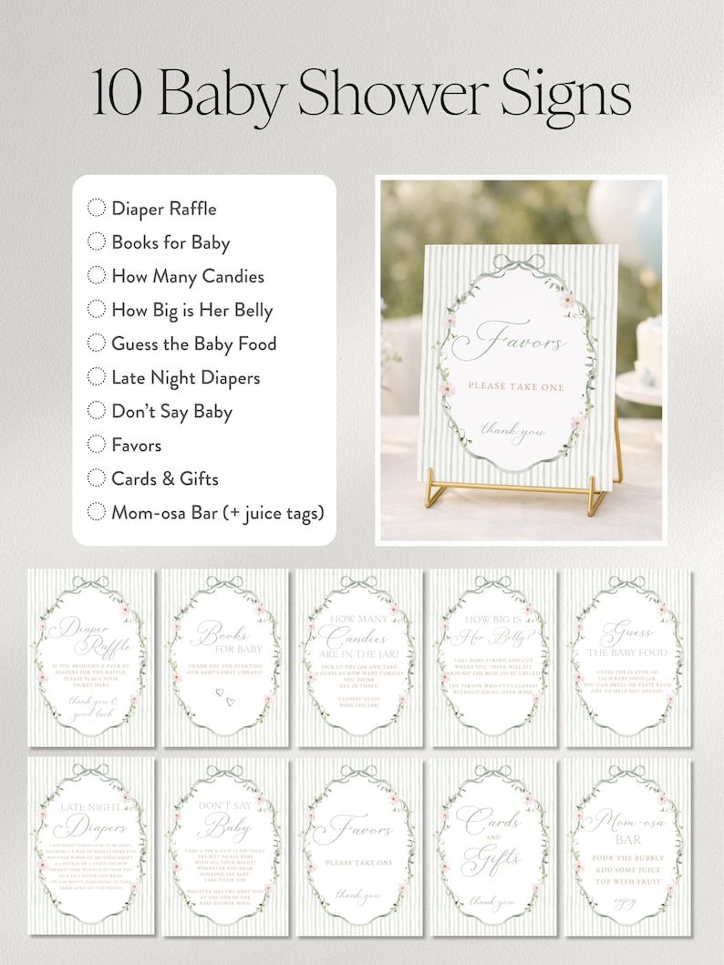 Silly Goose Shower BUNDLE - Sage Green with Daisies (Editable Canva Template) image 7