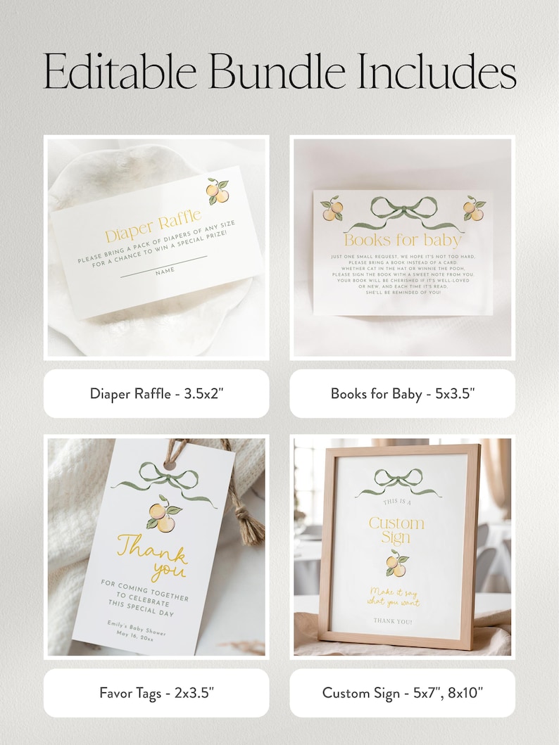 Lemon Baby Shower Bundle, Modern Citrus Theme (Edit with Canva) image 4