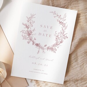 Dusty Rose Save the Date, Printable Save the Date Template, Vintage ...