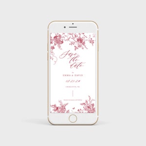 Text Message Save the Date Template, Magenta Purple Floral Save the Date, Victorian Fig Plum Electronic Save Date Evite, Editable Template38