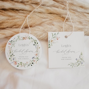 Bedankkaartje wilde bloemen, bloemen vrijgezellenfeest bedanklabel, babyshower bedankje bedankje, afdrukbare bedankje, bewerkbare label