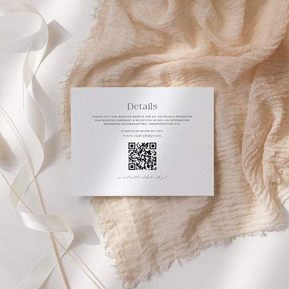 Details Card with QR Code, Scan Code Insert Card, Modern Minimalist Details Card, Wedding Enclosure, Card, Wedding Ceremony Insert 02