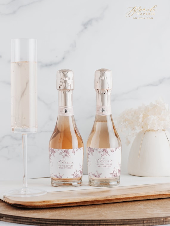 Dusty Pink Floral Champagne Labels, Bridal Shower, Printable Wine Labels (PDF)