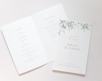 Programa de ceremonia floral verde salvia, plantilla de programa minimalista, descarga instantánea, plantilla de boda victoriana, programa de boda editable 55