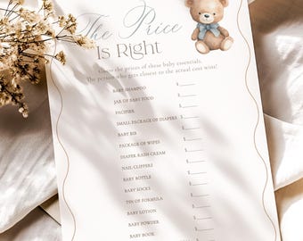 Blue Teddy Bear Baby Shower The Price Is Right Game – We Can Bearly Wait Theme (Instant Download)