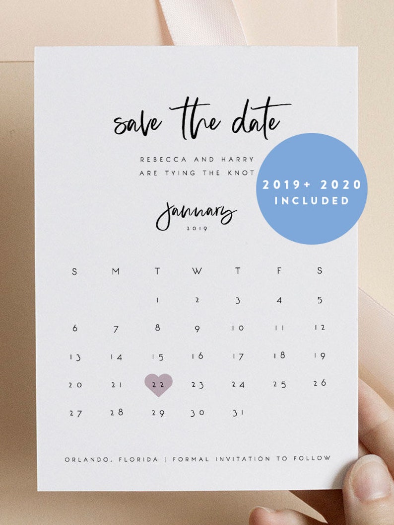 Calendar Save the Date Editable Template Save the Date Template Printable Wedding Template Save Date Magnet Heart Instant Download 13