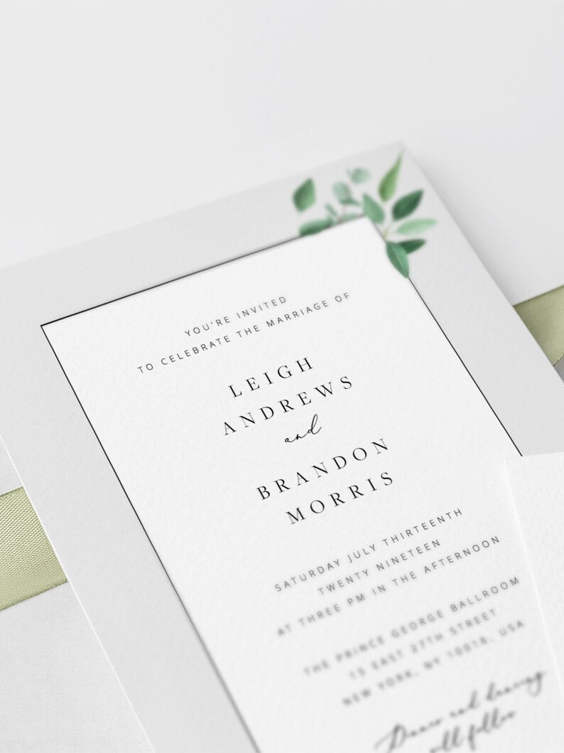 Leaf Wedding Invitation Set Template Eucalyptus Wreath Printable Wedding Invitation Suite DIY Templett PDF Instant Download Editable 26