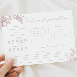 Carte de prédictions et conseils pour bébé, Shower de bébé floral rose poudré, goûter de bébé à imprimer, conseils de bricolage pour bébé, prédictions de bébé, Instant 24