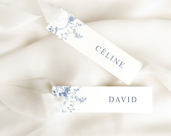 Slim Wedding Place Card Template, Vintage Floral Blue, Simple Place Card, Modern Minimalist Place Cards, Victorian theme,Thin Place Cards 43