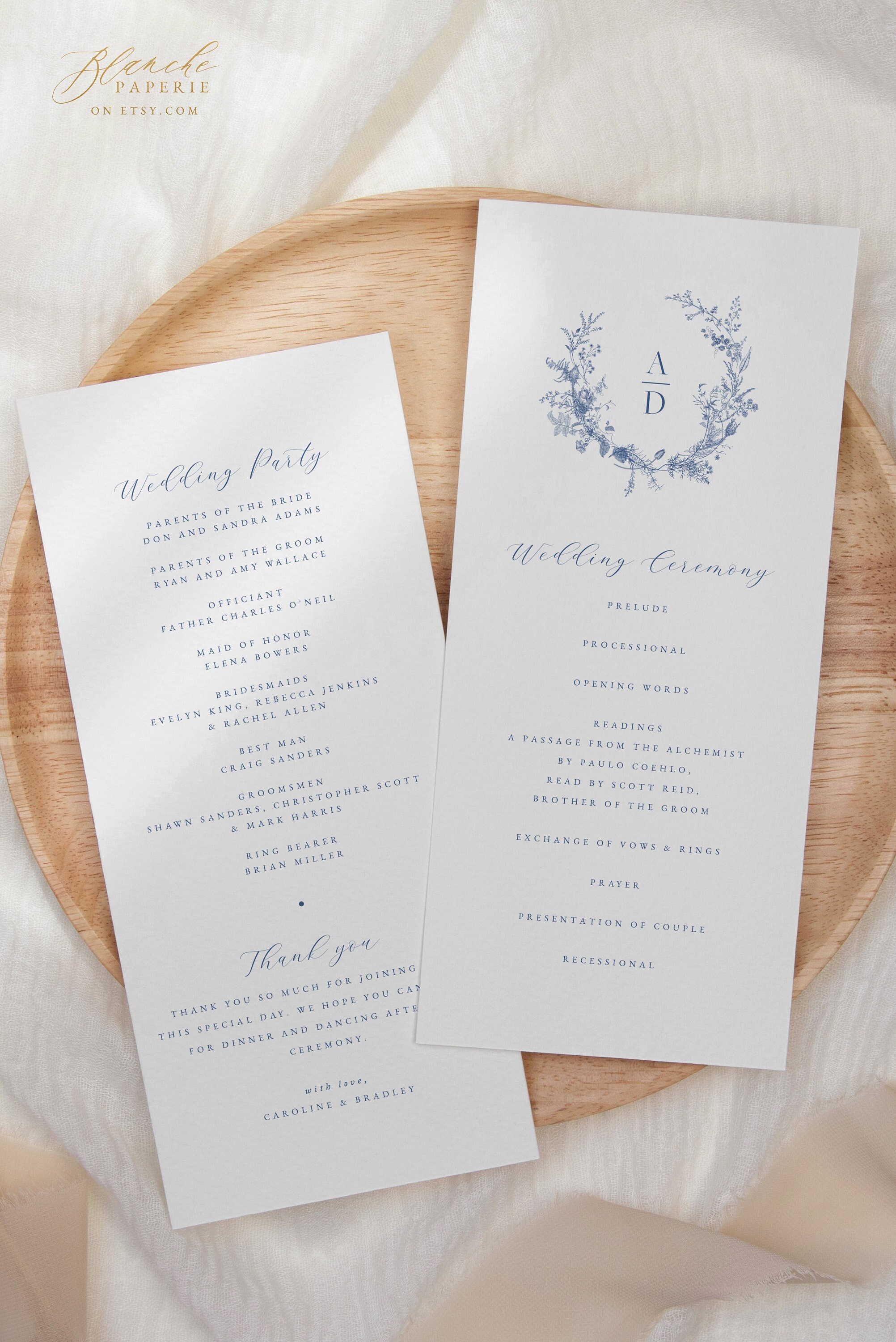 Botanical Ceremony Program Template, Wedding Program, Printable, Clean Wedding, Template, Wedding Ceremony, Editable, Monogram Wreath 43