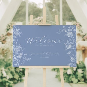 Dusty Blue Floral Welcome Sign, Wedding Sign Template, Romantic Vintage, Wedding Welcome Sign, Ceremony Sign, Reception Sign 43