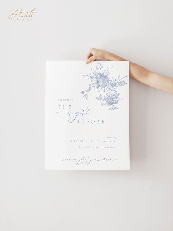 Dusty Blue Floral Wedding Rehearsal Welcome Sign Template (Digital Download) 54