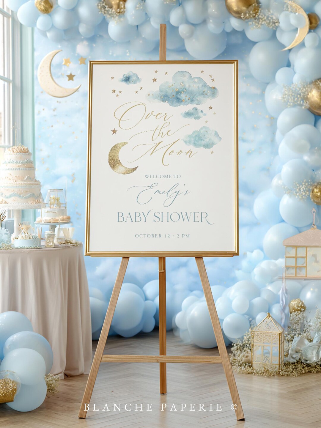 Over the Moon Baby Shower Welcome Sign (editable Canva Template) 18x24 ...