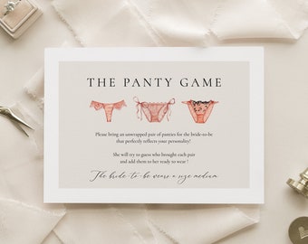 Panty Game Card Insert, Watercolor Panty Game Card, Lingerie Shower Panty Game, Bachelorette Bring a Panty Template, Bridal Shower Game