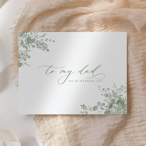 Tarjeta para mi papá con flores verdes para el día de mi boda, tarjeta botánica victoriana para mi papá, tarjeta para el día de la boda para papá, descarga instantánea, editable 26