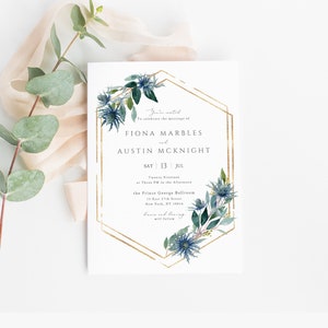 Blue Thistle Wedding Invitation Editable Template Blue Eryngium Wedding Sea Holly Wedding Template Rustic Country Wedding Instant Download25