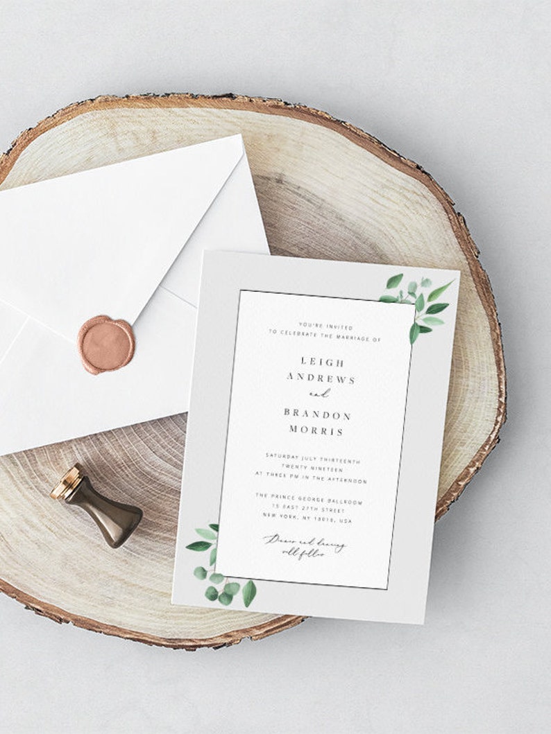 Leaf Wedding Invitation Set Template Eucalyptus Wreath Printable Wedding Invitation Suite DIY Templett PDF Instant Download Editable 26