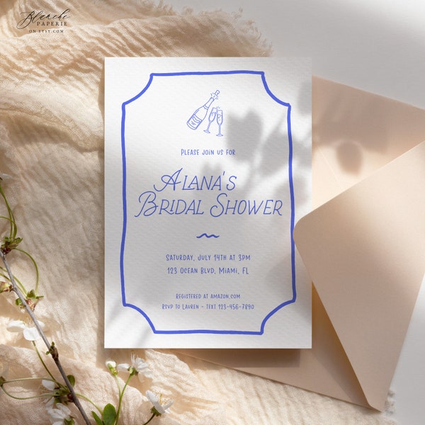 Modern Whimsical Bridal Shower Invitation Template, Italian Style, French Inspired, Printable Bridal Shower, Editable Wedding 64
