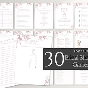 Pink Floral Bridal Shower Games Bundle, Printable Bridal Shower Games, Victorian Wedding Shower Games, Bridal Shower Game Package 24