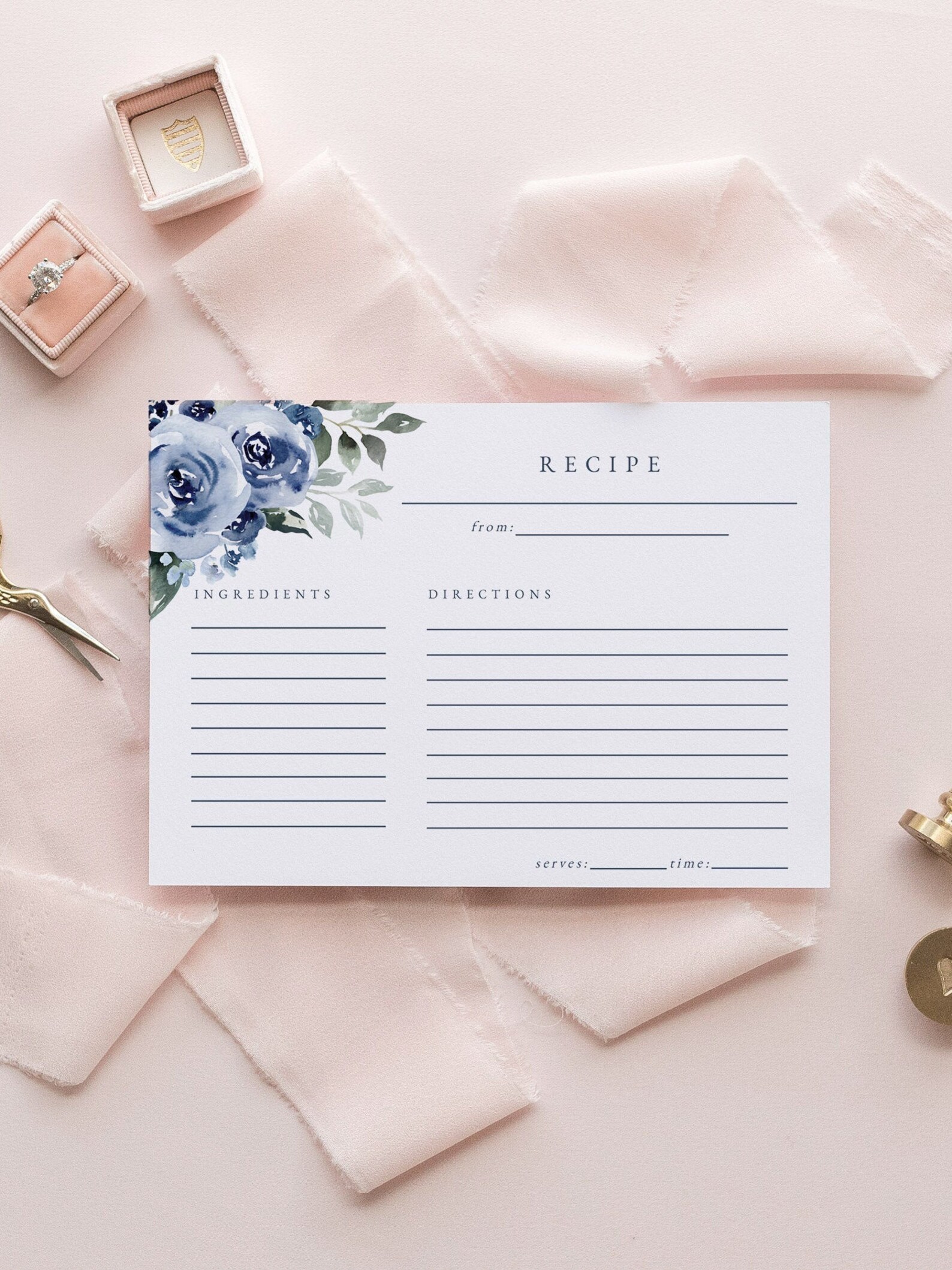 Dusty Blue Recipe Card Recipe Card Printable Recipe Card Etsy