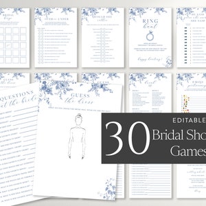 Blue Floral Bridal Shower Games Bundle, Printable Bridal Shower Games, Victorian Wedding Shower Games, Bridal Shower Game Package 43 image 1