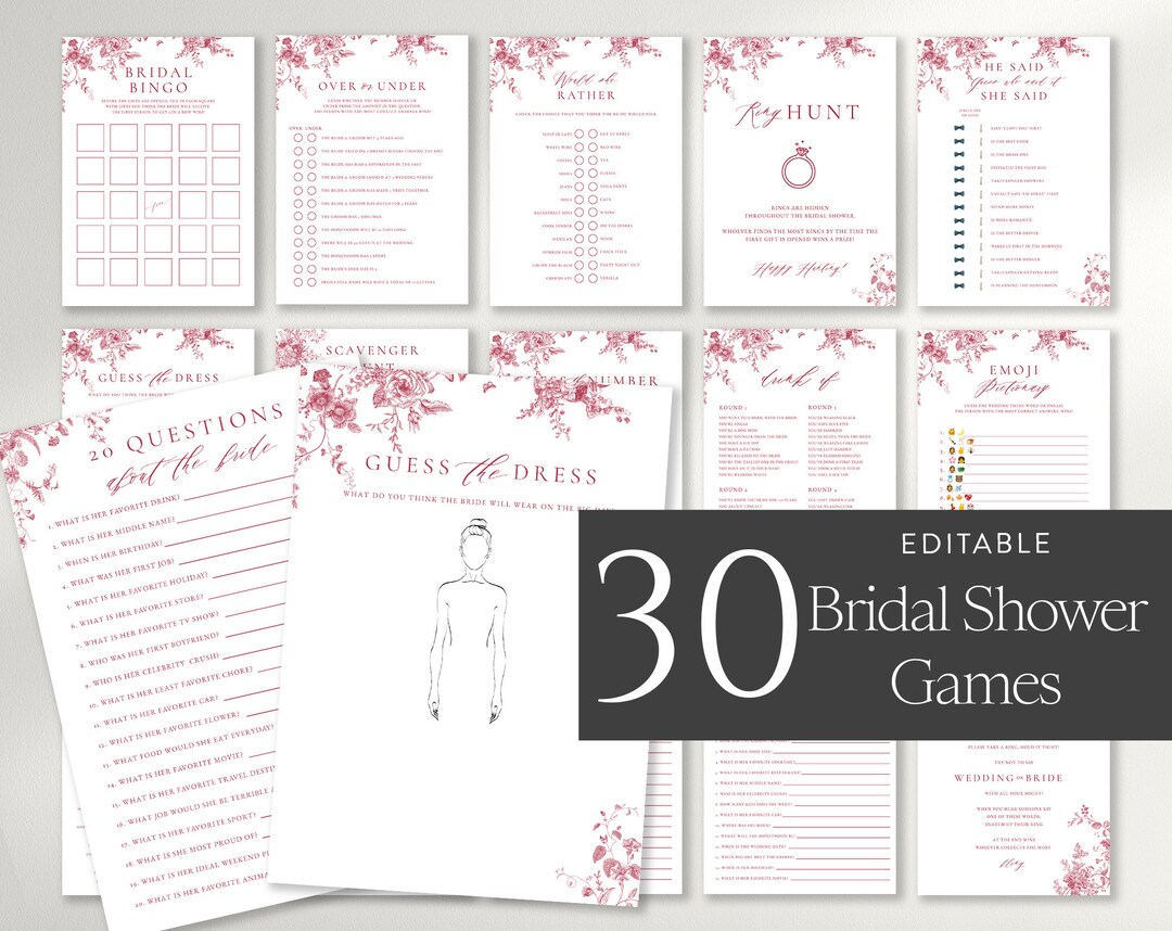 Pink Floral Bridal Shower Games Bundle, Printable Bridal Shower Games ...