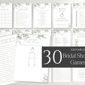 Green Floral Bridal Shower Games Bundle, Printable Bridal Shower Games, Vintage Green Wedding Shower Games, Bridal Shower Game Package 26