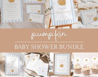 Blue Pumpkin Baby Shower Bundle (A Little Pumpkin On The Way) - Editable Template