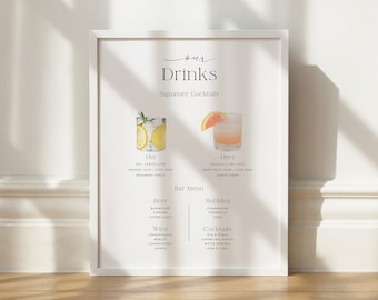 Printable Signature Cocktails Sign, Bar Menu Template, Minimalist Wedding Bar Sign, Modern Signature Drink Sign,His and Hers Bar Sign 02