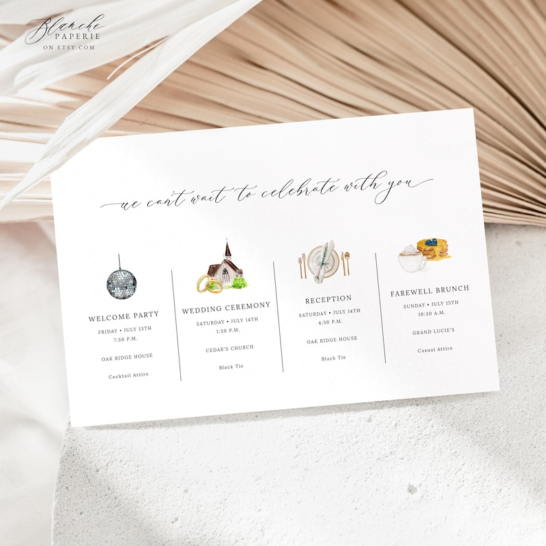 Editable Wedding Itinerary Card, Welcome Note, Wedding Gift Bag, Weekend Itinerary, Welcome Bag Timeline, Printable Order of Events image 4